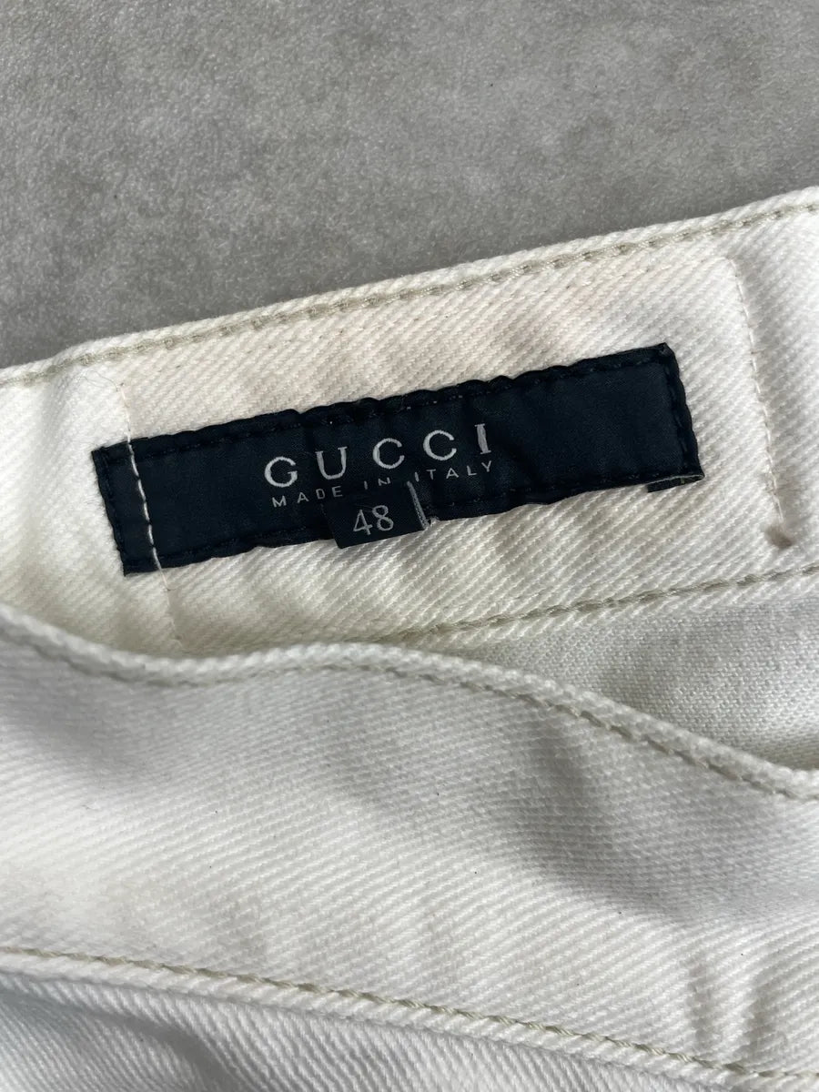 2010s Gucci White Denim Script Jeans kKiZXWGK 9
