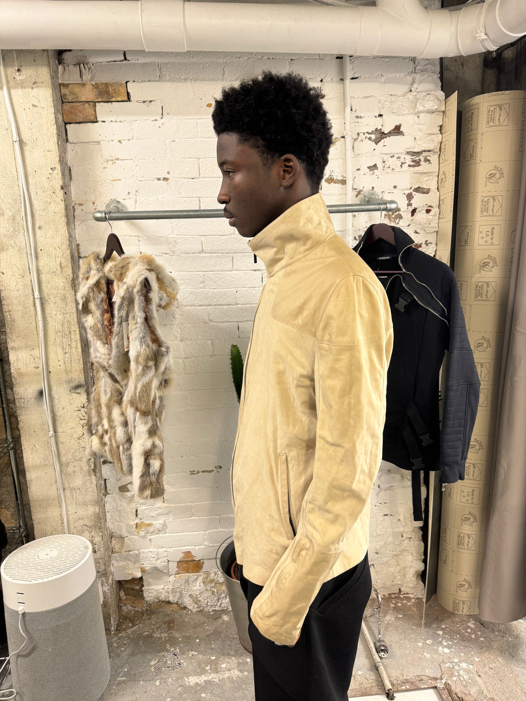 SS2013 Emporio Armani Beige Asymmetrical Suede Leather Jacket (M/L) - 2