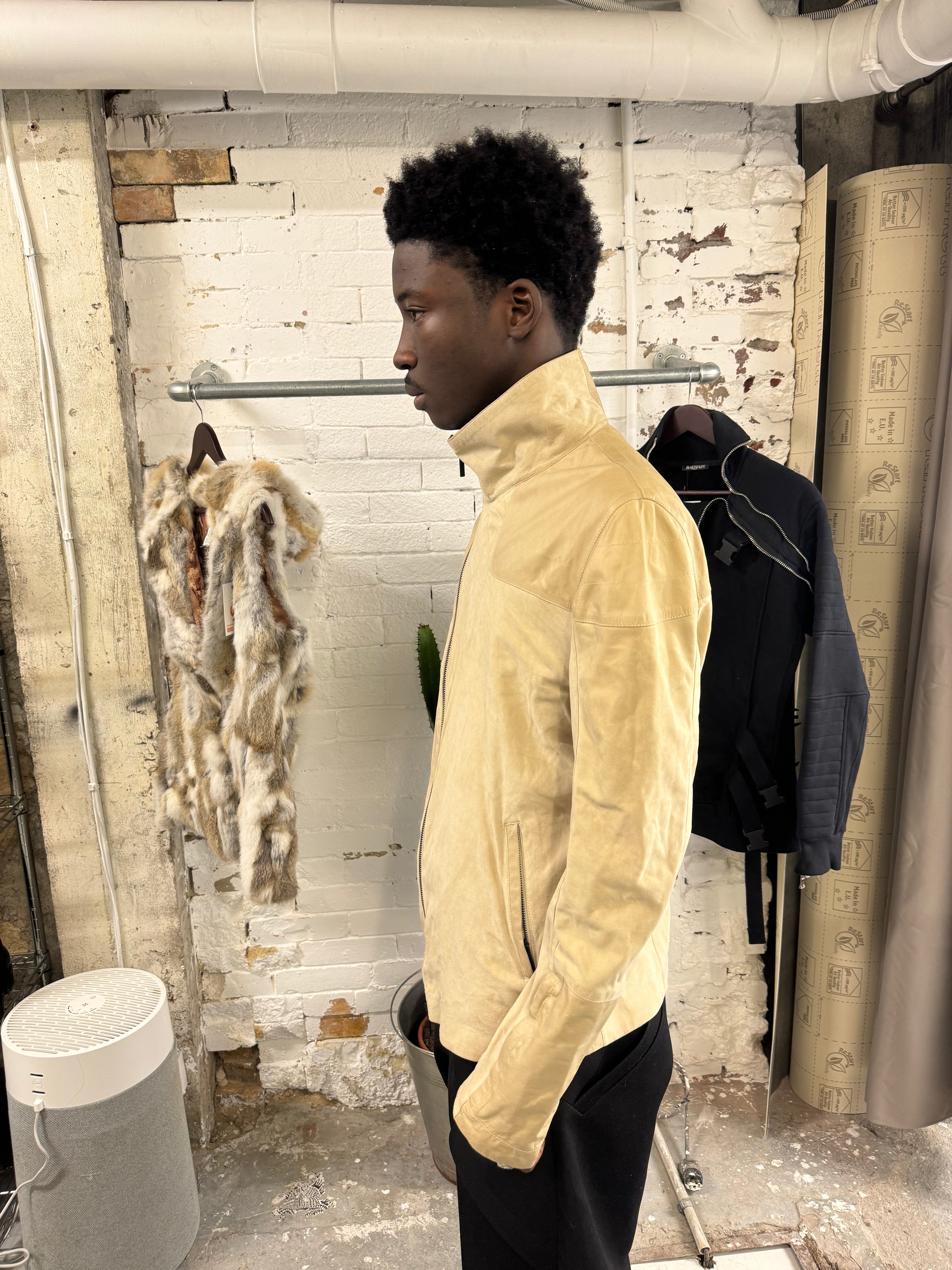 SS2013 Emporio Armani Beige Asymmetrical Suede Leather Jacket (M/L) - 2