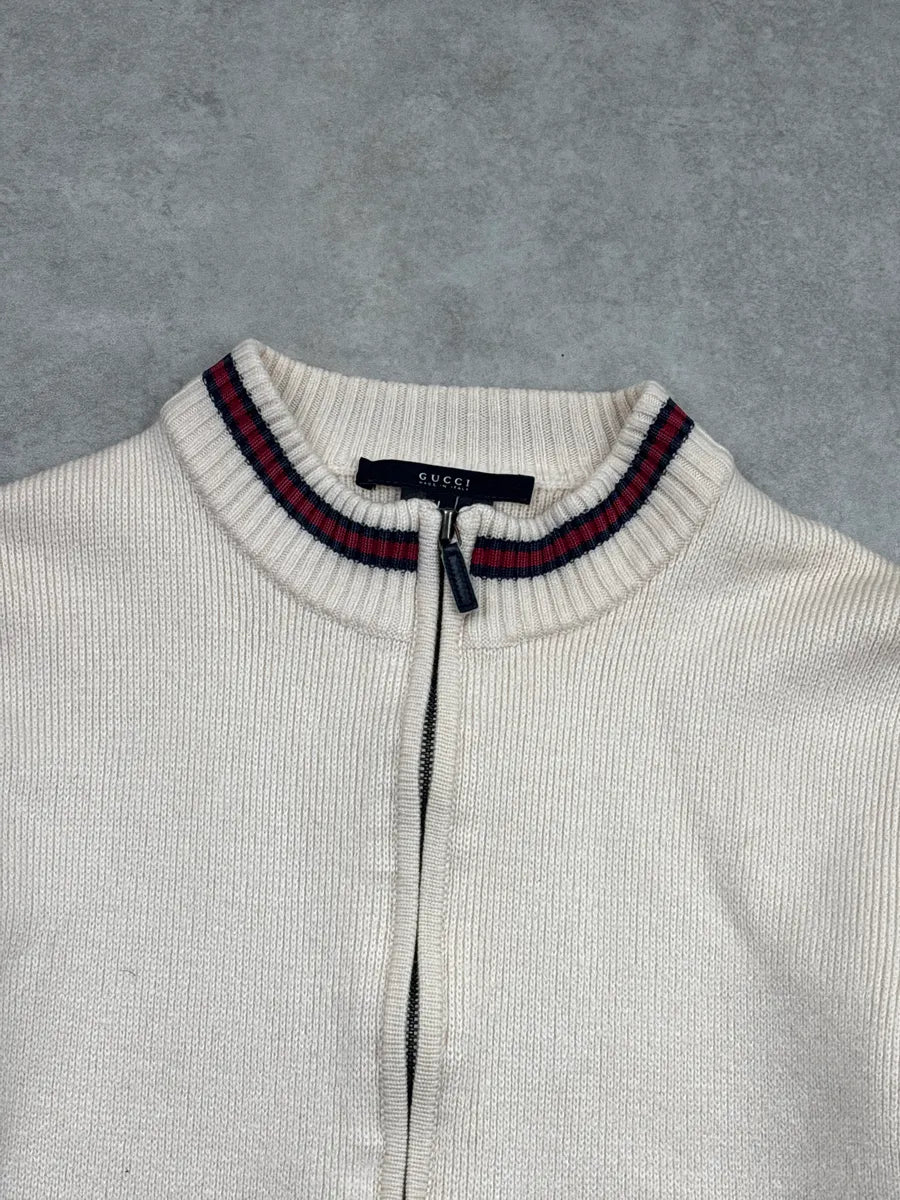 2000s Gucci Ivory Wool Web Stripe Zip-Up Sweater kMdVfMgQ 7