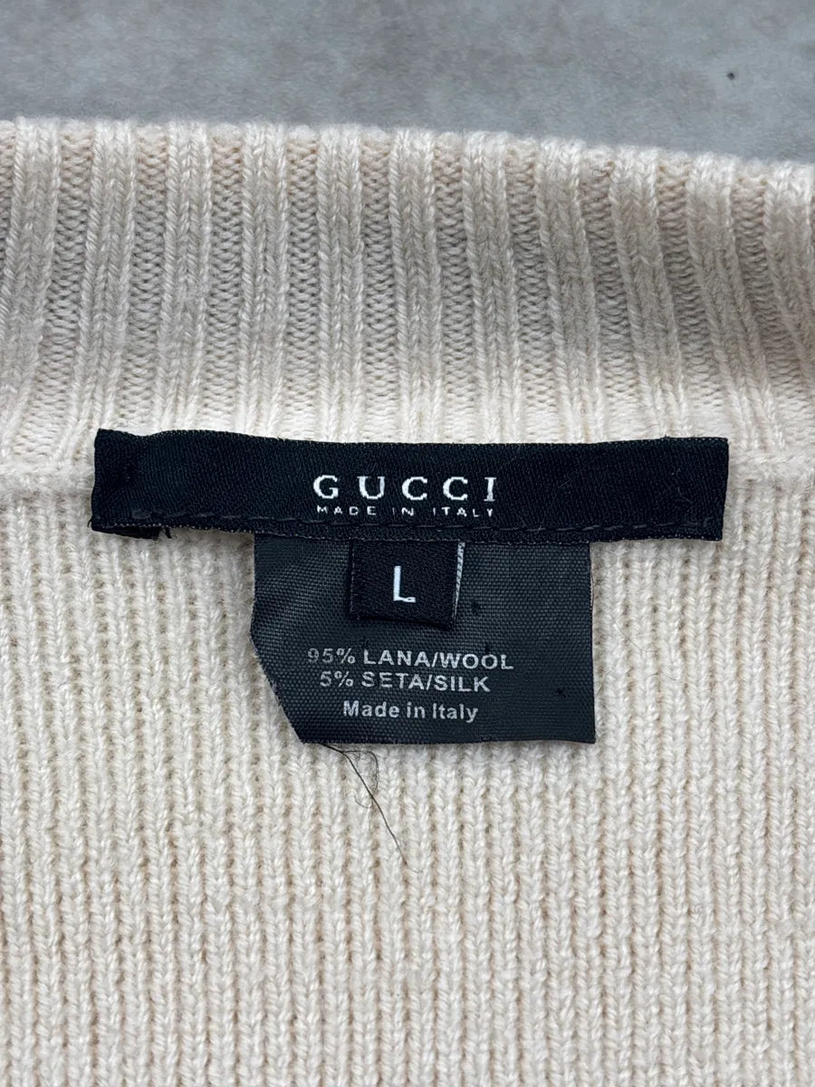 2000s Gucci Ivory Wool Web Stripe Zip-Up Sweater kMdVfMgQ 8