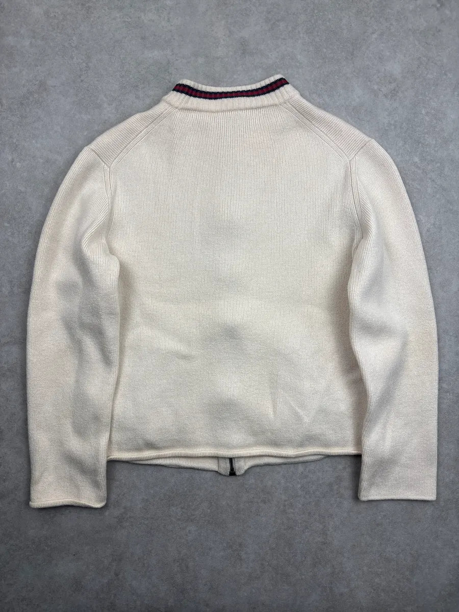 2000s Gucci Ivory Wool Web Stripe Zip-Up Sweater kMdVfMgQ 4