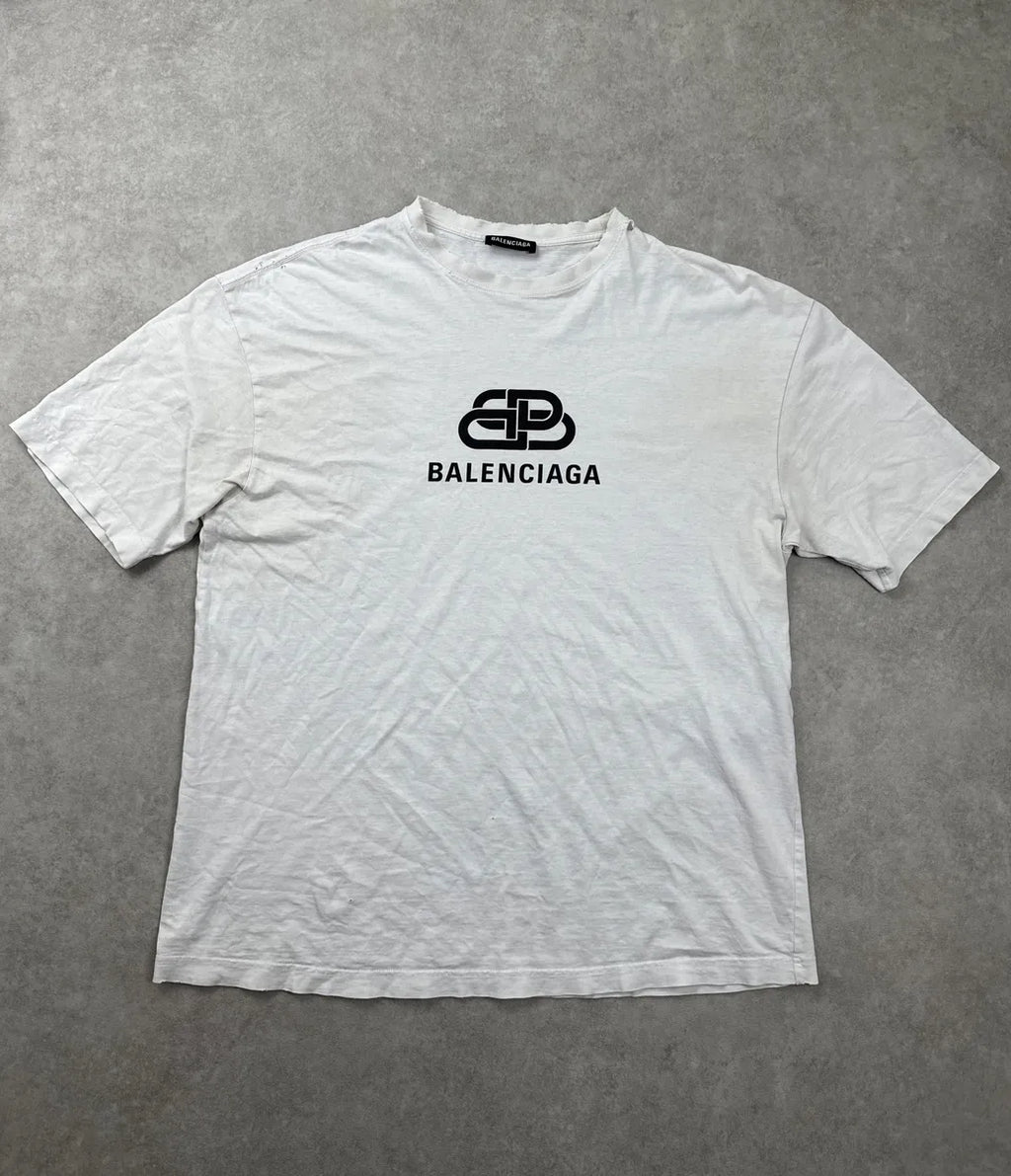 SS2018 Balenciaga White BB Logo Distressed Neckline T-Shirt kOGZtTwC 0