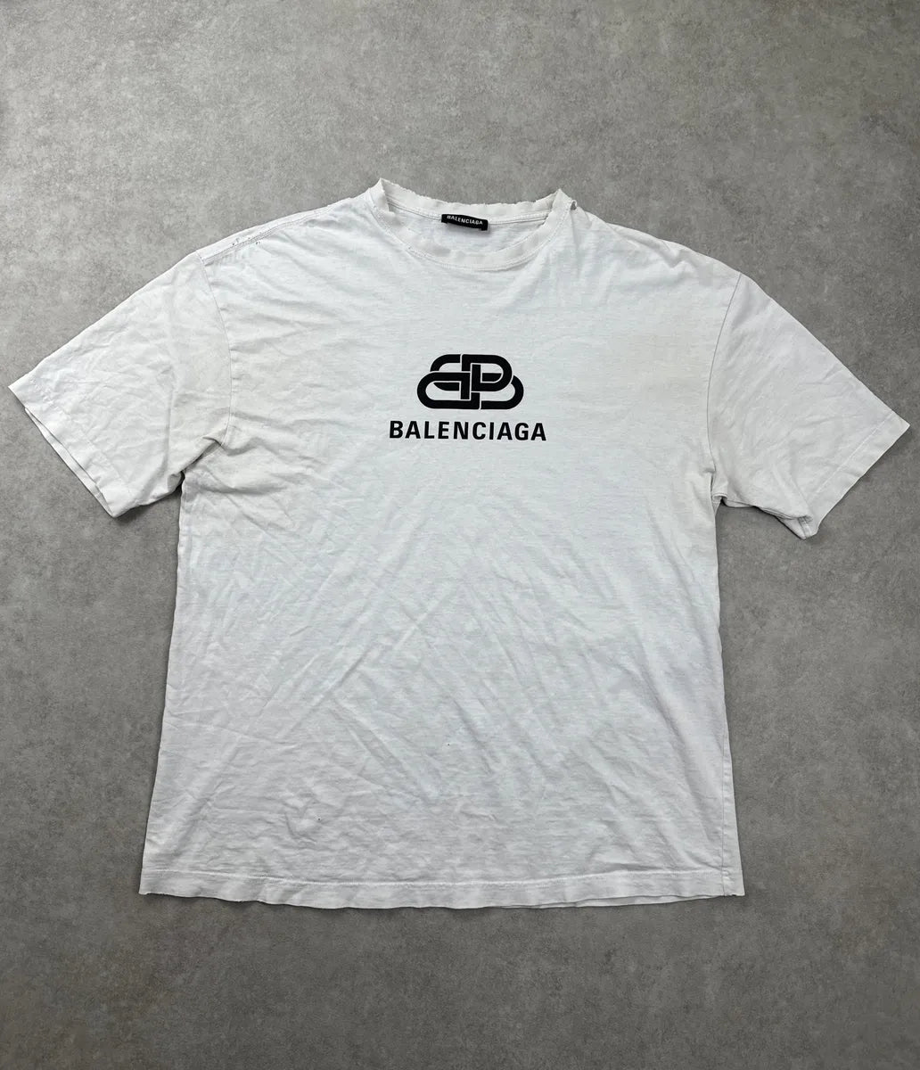 SS2018 Balenciaga White BB Logo Distressed Neckline T-Shirt kOGZtTwC 0