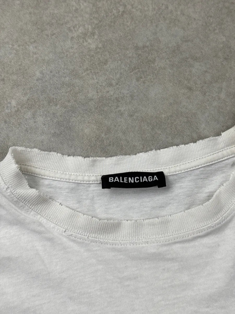 SS2018 Balenciaga White BB Logo Distressed Neckline T-Shirt kOGZtTwC 10