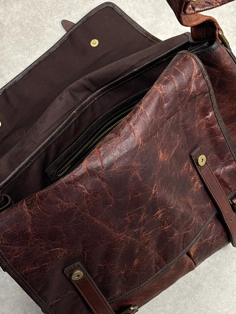 SS2010 Dolce & Gabbana Dark Brown Leather Distressed Studded Messenger Bag kRvUoiLI 18