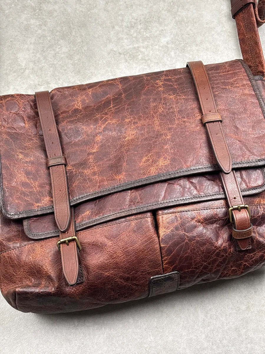 SS2010 Dolce & Gabbana Dark Brown Leather Distressed Studded Messenger Bag kRvUoiLI 8