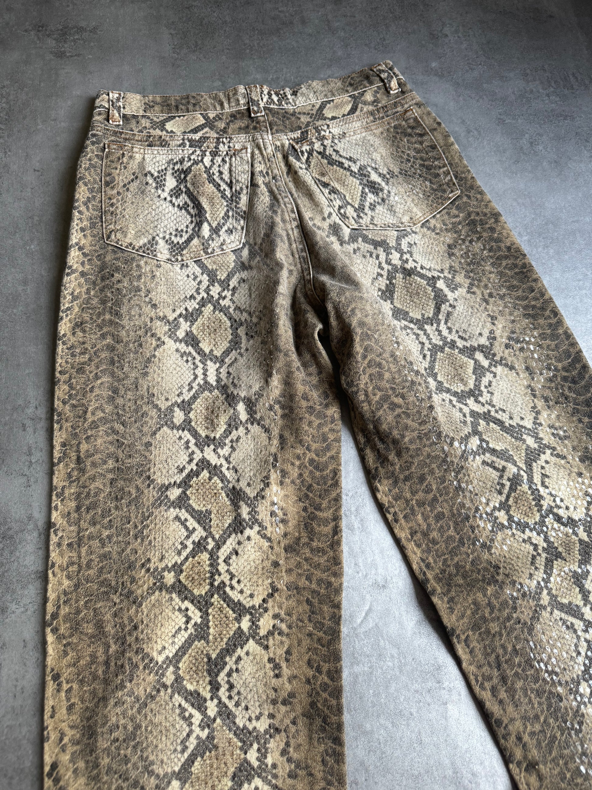 AW1999 Roberto Cavalli Snake Python Effect Gold Legend Pants (S) - 4