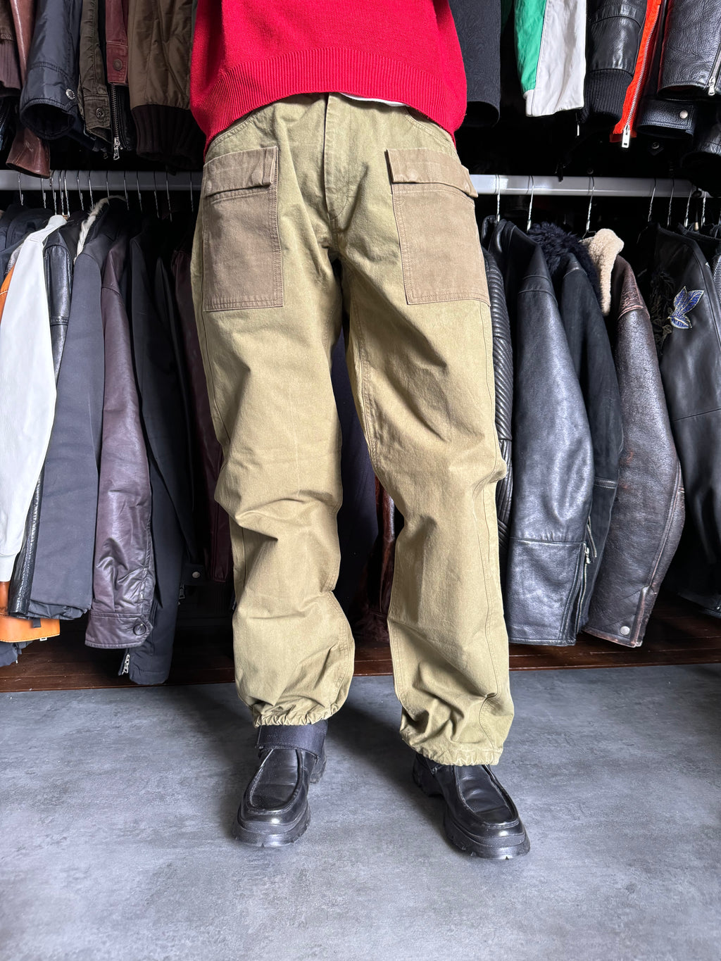 Yohji Yamamoto Olive Cargo Structured Pants (M) - 4