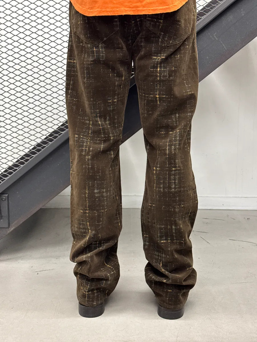 1990s Jean Paul Gaultier Brown Velvet Abstract Plaid Pants kXXnwlIU 2