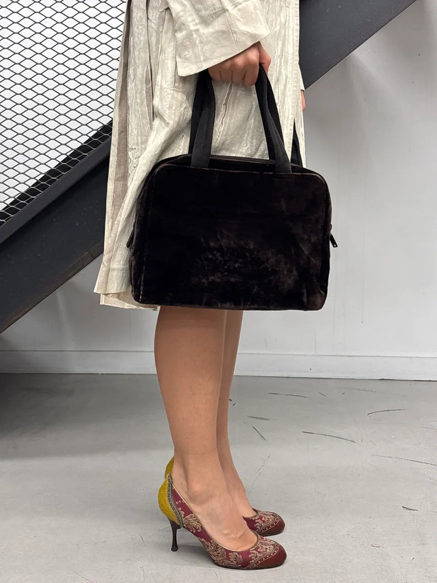 AW2000 Prada Dark Brown Velvet Signature Logo Handle Bag kXXwVhlE 1