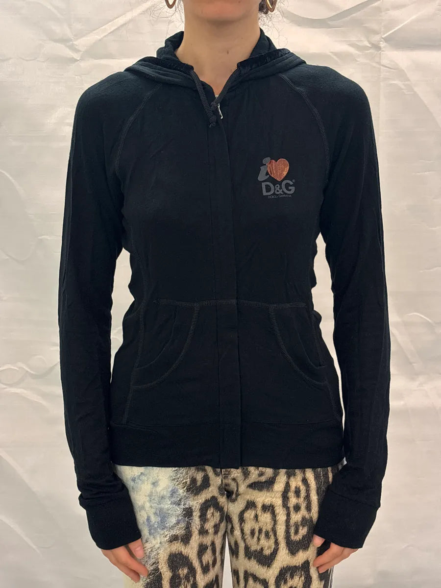AW2006 Dolce & Gabbana Black Heart Zip-Up Hoodie kYMhPVfz 0