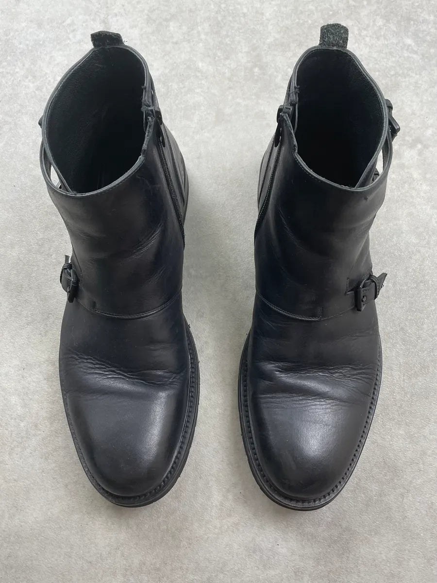 Karl Lagerfeld Black Leather Buckle Strap Boots JxkSond 1