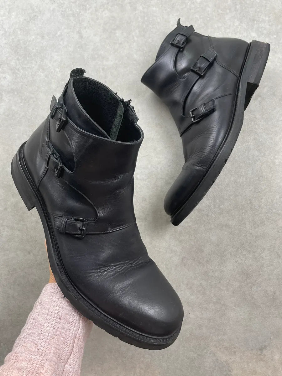 Karl Lagerfeld Black Leather Buckle Strap Boots JxkSond 0