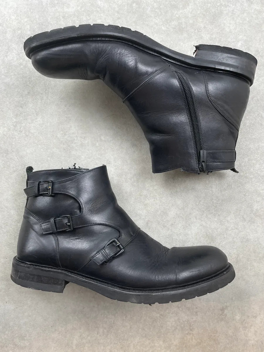 Karl Lagerfeld Black Leather Buckle Strap Boots JxkSond 3