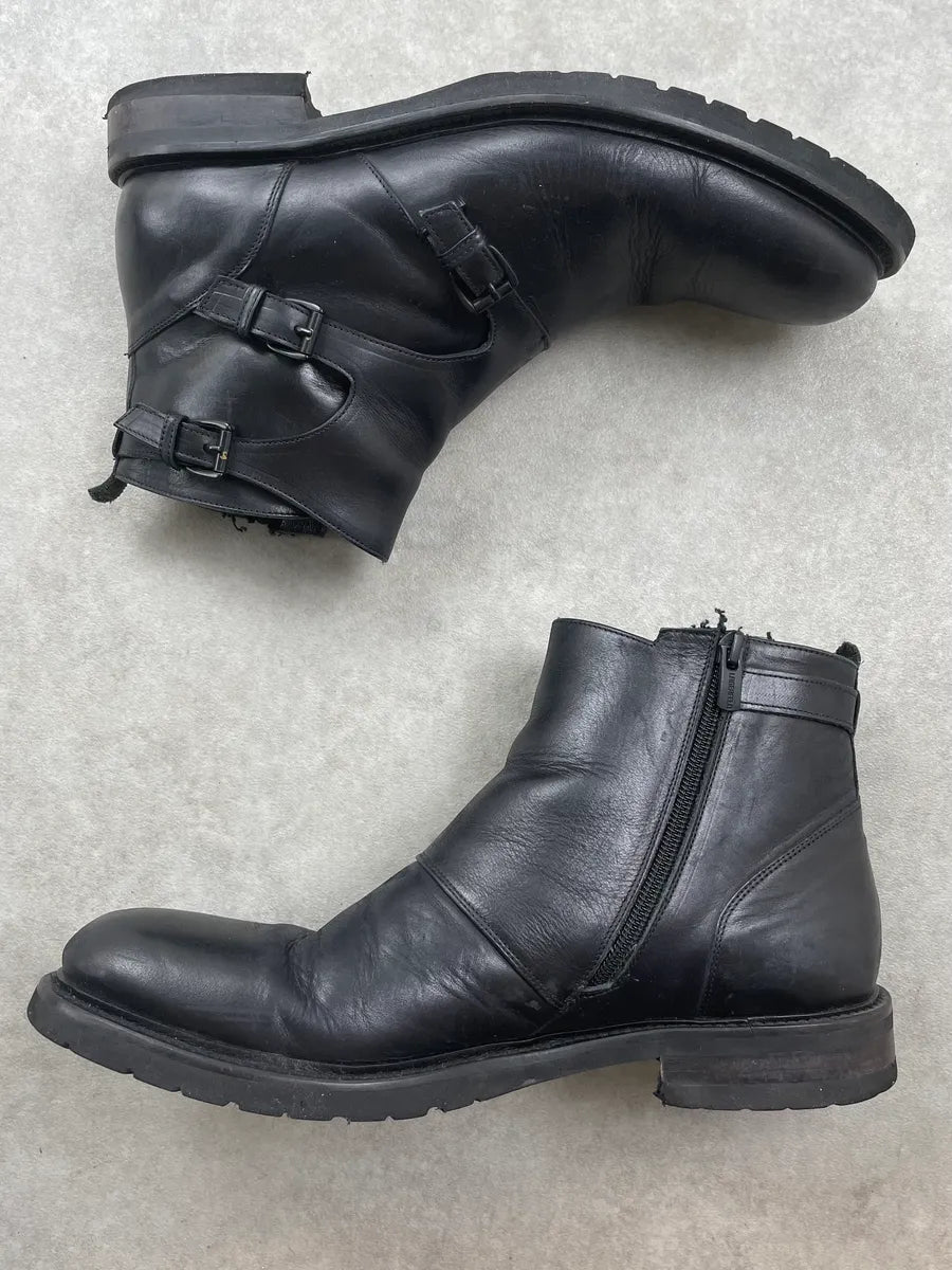 Karl Lagerfeld Black Leather Buckle Strap Boots JxkSond 4