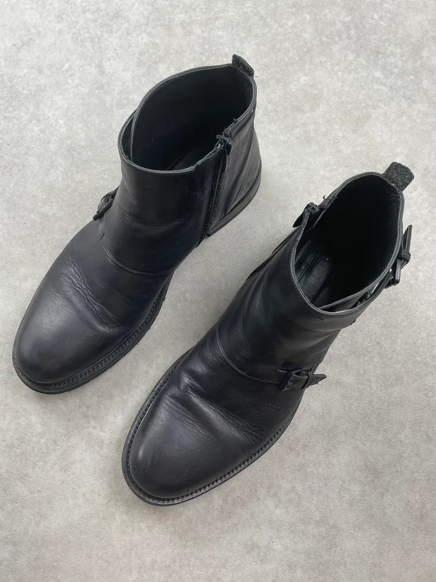 Karl Lagerfeld Black Leather Buckle Strap Boots JxkSond 2
