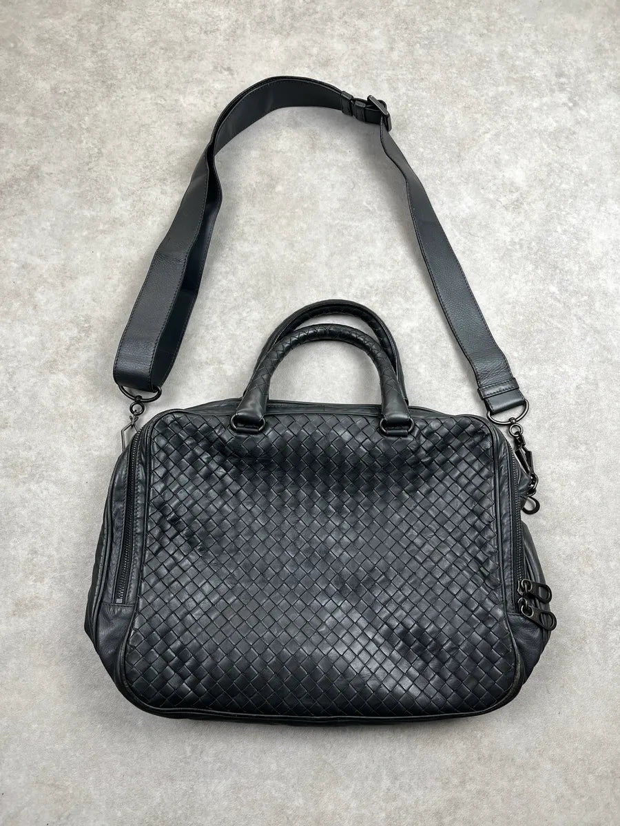 2000s Bottega Veneta Black Leather Intrecciato Woven Handle Bag keCLbXkl 0