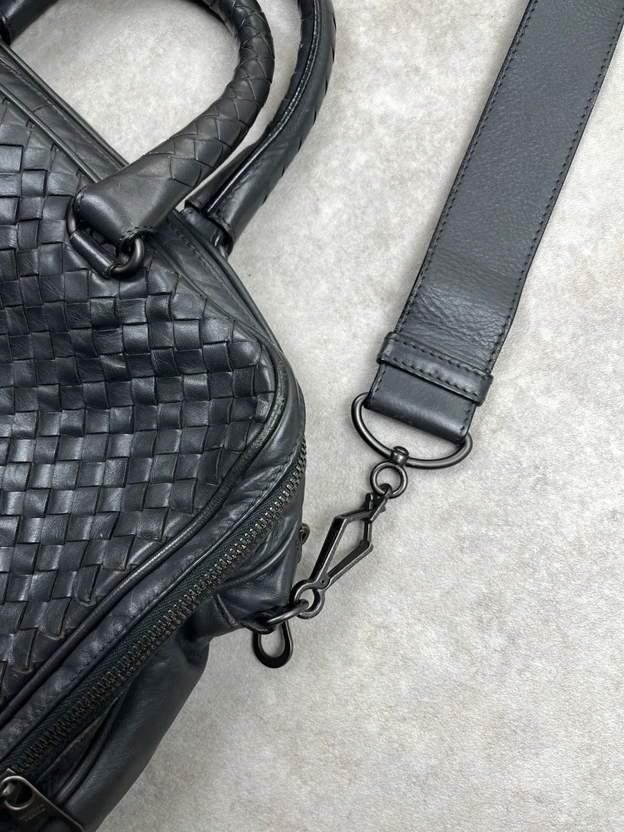 2000s Bottega Veneta Black Leather Intrecciato Woven Handle Bag keCLbXkl 7
