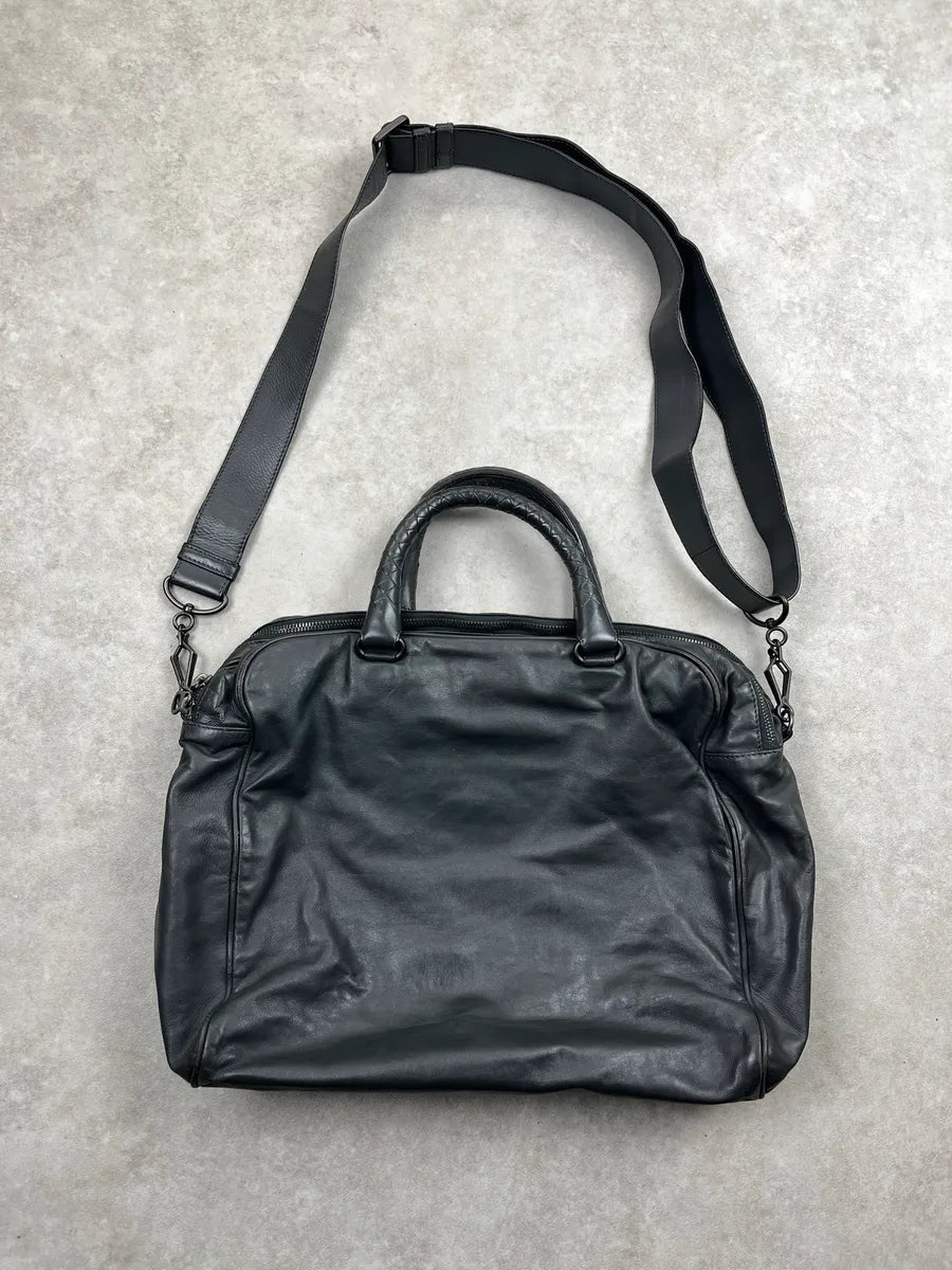 2000s Bottega Veneta Black Leather Intrecciato Woven Handle Bag keCLbXkl 3