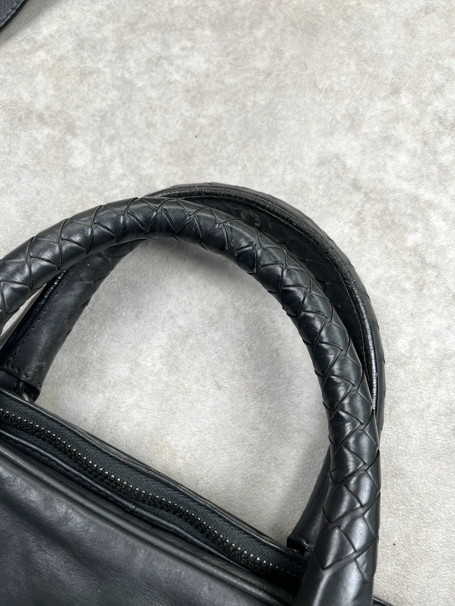 2000s Bottega Veneta Black Leather Intrecciato Woven Handle Bag keCLbXkl 9