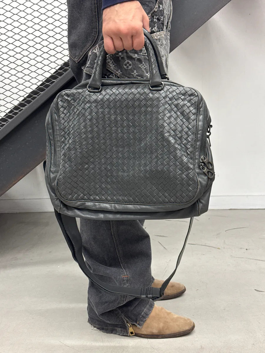 2000s Bottega Veneta Black Leather Intrecciato Woven Handle Bag keCLbXkl 1