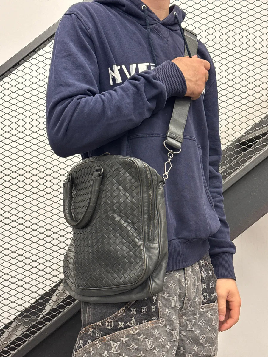 2000s Bottega Veneta Black Leather Intrecciato Woven Handle Bag keCLbXkl 2
