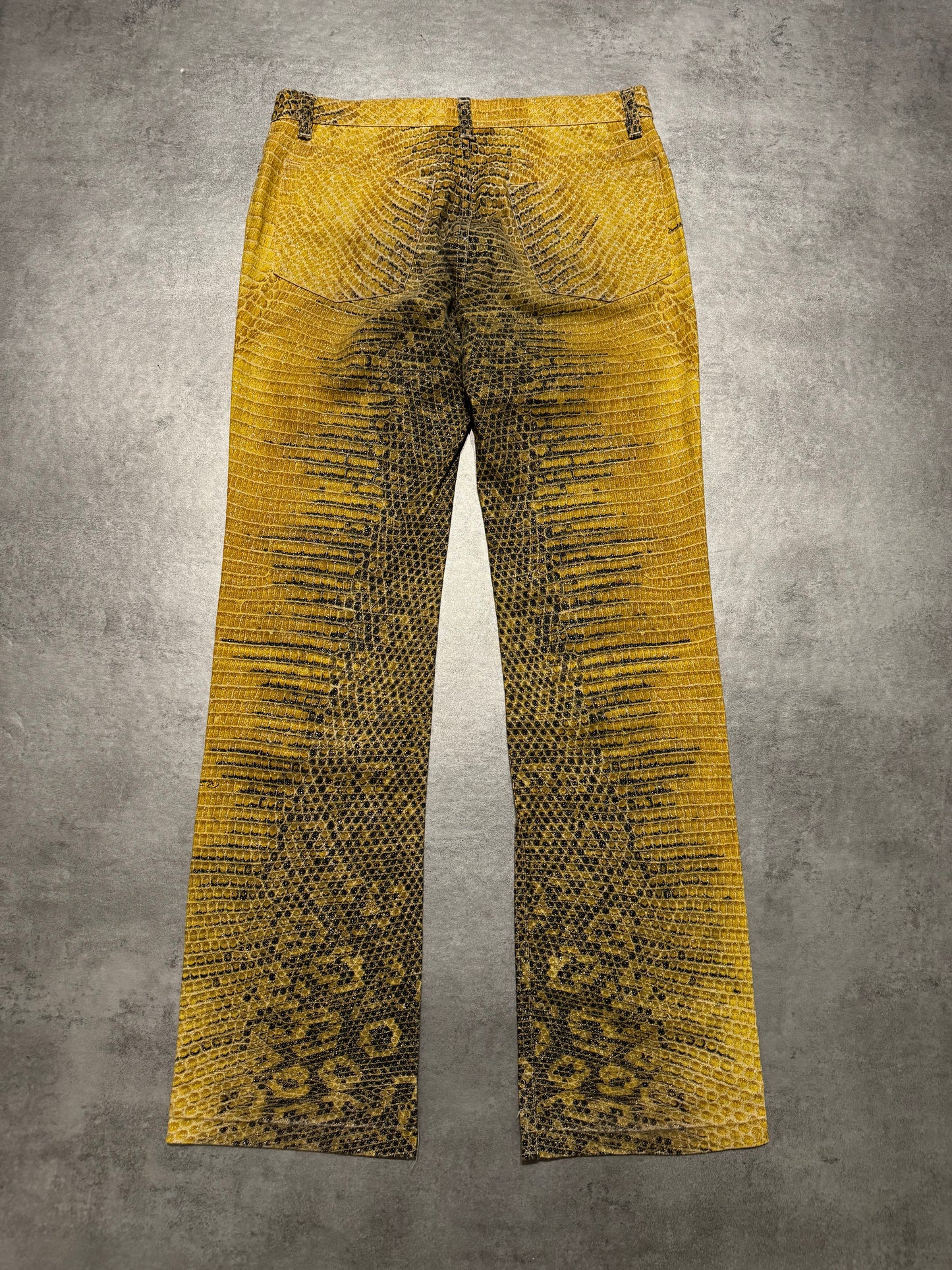 1990s Roberto Cavalli Bees Yellow Scales Pants (S) - 2