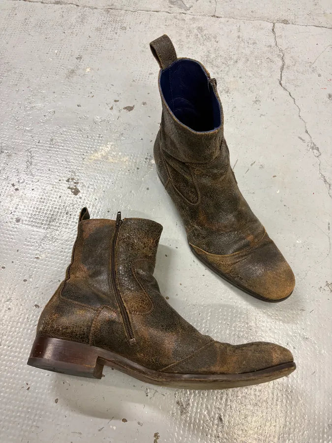Kenzo Brown Distressed Leather Chelsea Boots bGYeVCd 5