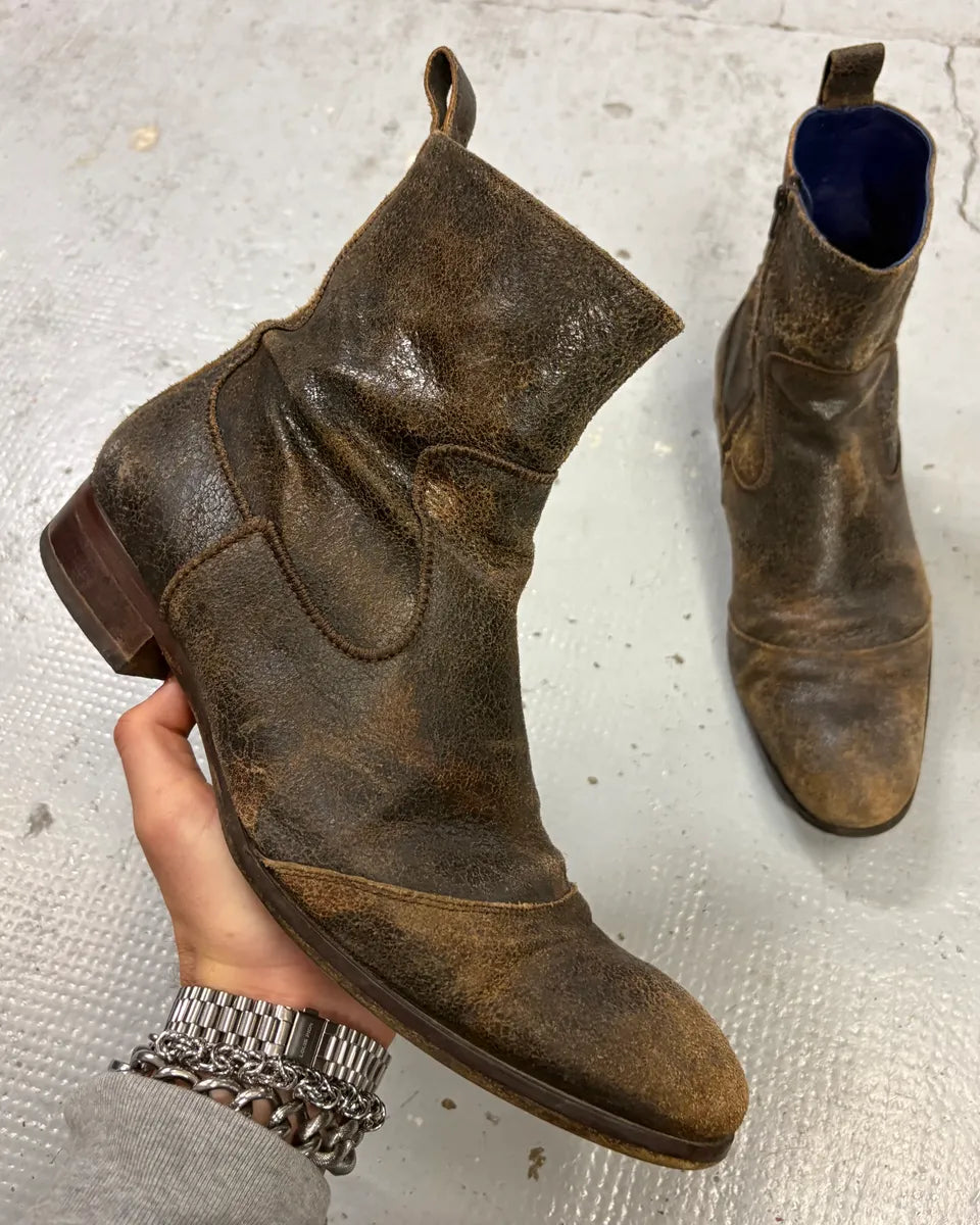 Kenzo Brown Distressed Leather Chelsea Boots bGYeVCd 0