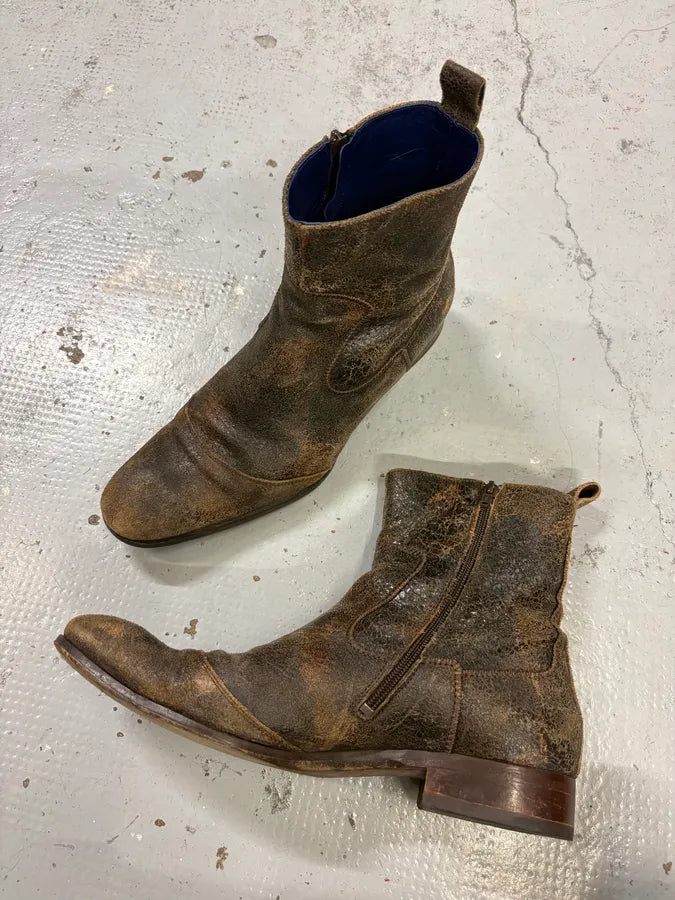 Kenzo Brown Distressed Leather Chelsea Boots bGYeVCd 4