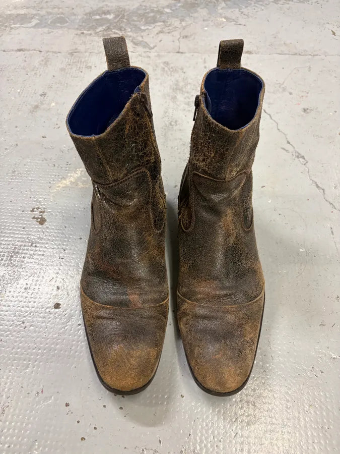 Kenzo Brown Distressed Leather Chelsea Boots bGYeVCd 1