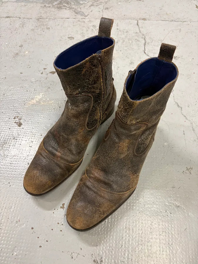 Kenzo Brown Distressed Leather Chelsea Boots bGYeVCd 2