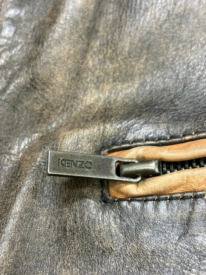 Kenzo Brown Eroded Racer Leather Jacket QeAEsML 8