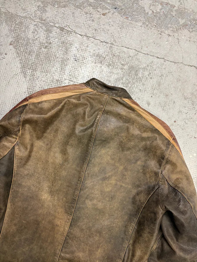 Kenzo Brown Eroded Racer Leather Jacket QeAEsML 5