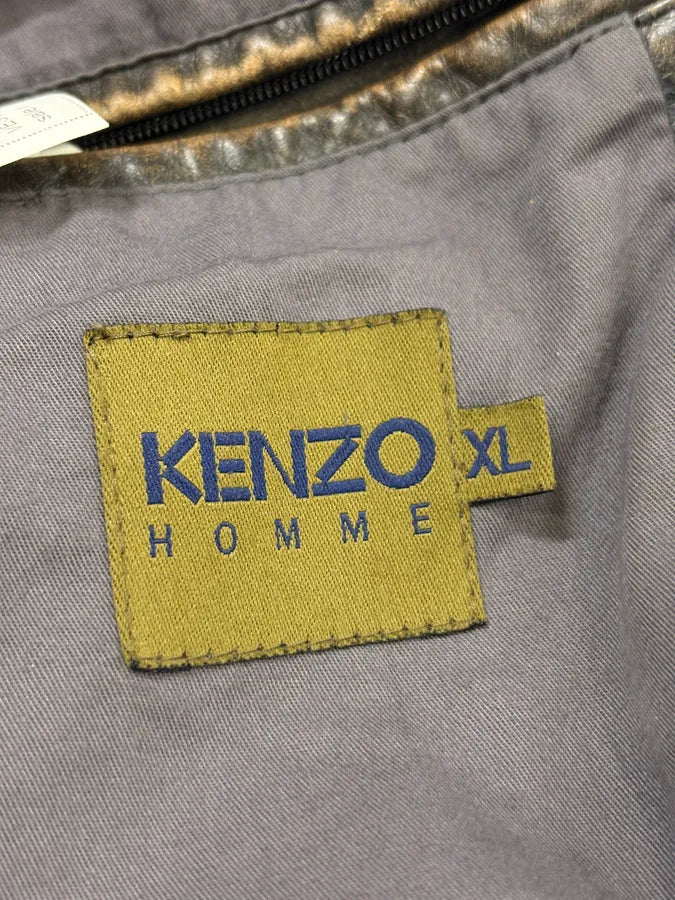 Kenzo Brown Eroded Racer Leather Jacket QeAEsML 7
