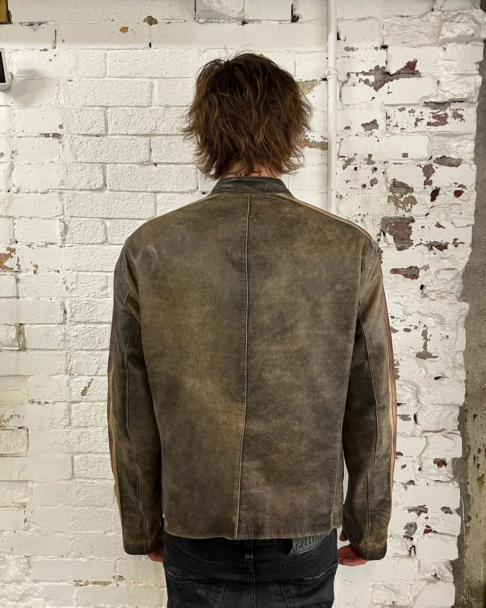 Kenzo Brown Eroded Racer Leather Jacket QeAEsML 2