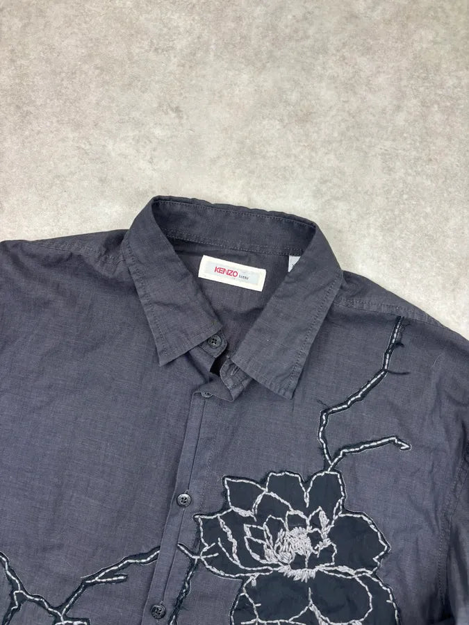 Kenzo Homme Black Embroidered Floral Shirt WGzHPGV 3