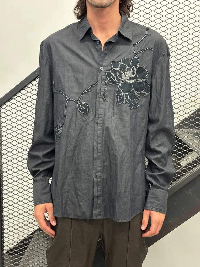 Kenzo Homme Black Embroidered Floral Shirt WGzHPGV 1