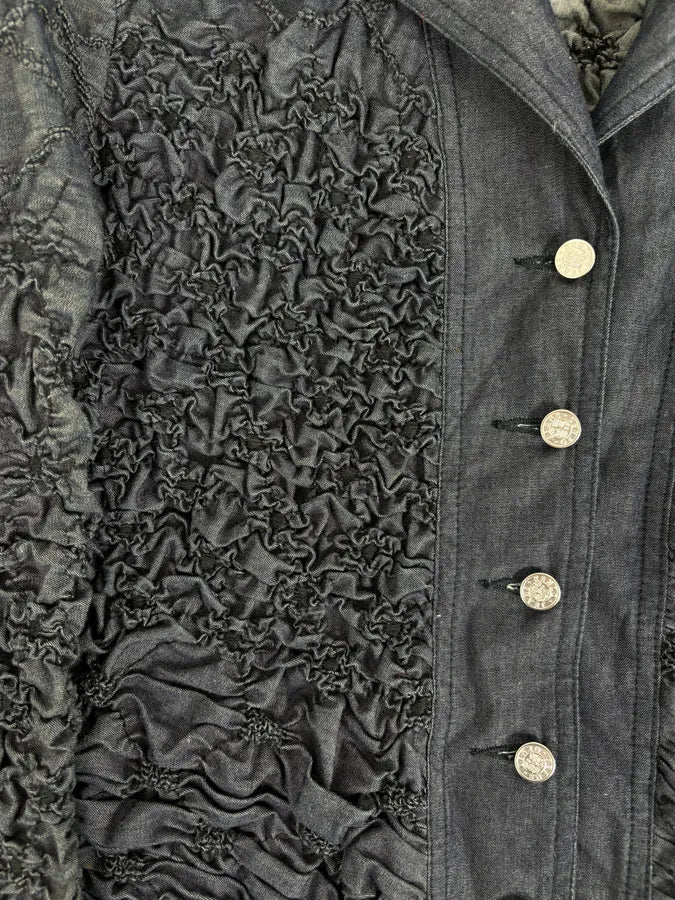 Kenzo Navy Deconstructed Pleats Abstract Denim Jacket Uyqakbe 6