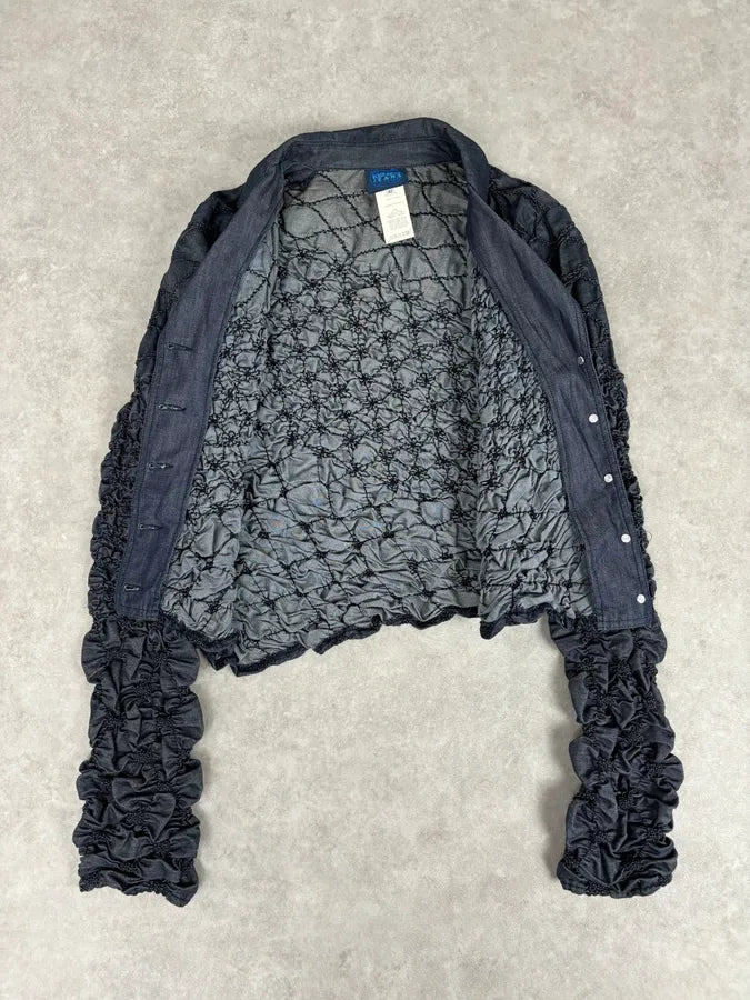 Kenzo Navy Deconstructed Pleats Abstract Denim Jacket Uyqakbe 5