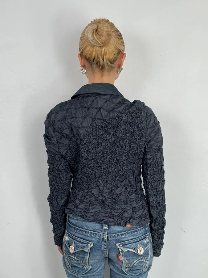 Kenzo Navy Deconstructed Pleats Abstract Denim Jacket Uyqakbe 2