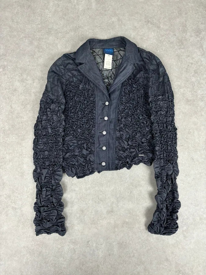 Kenzo Navy Deconstructed Pleats Abstract Denim Jacket Uyqakbe 1