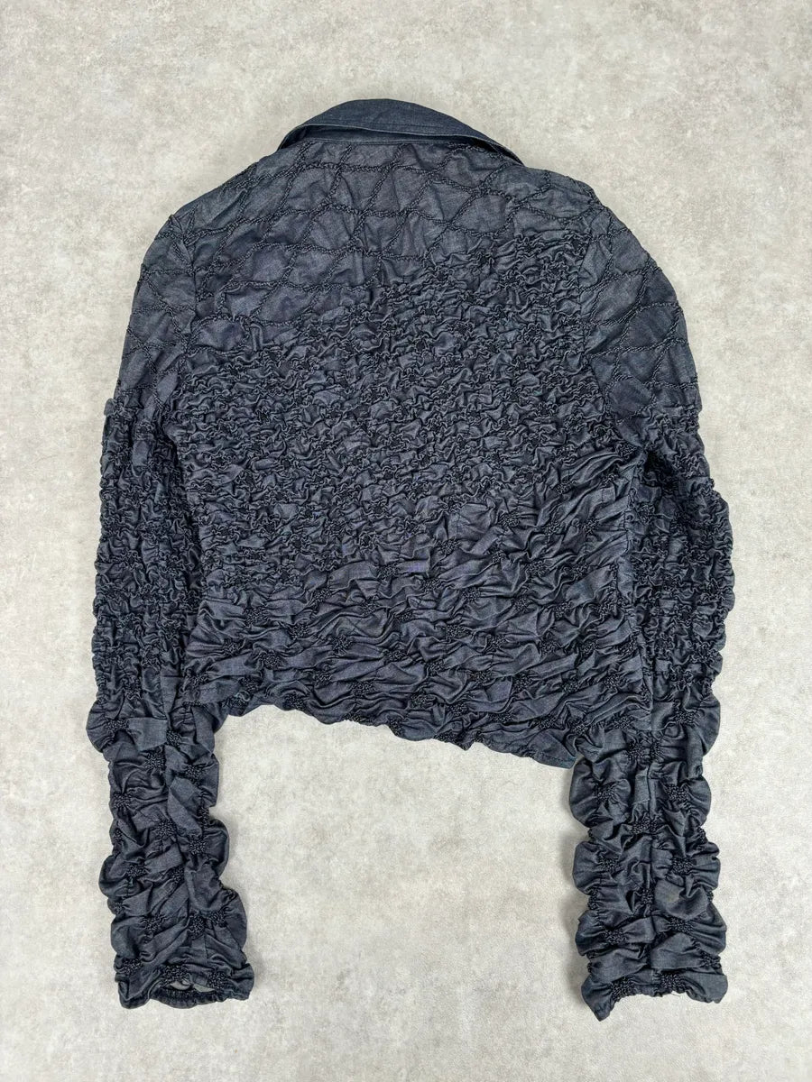 Kenzo Navy Deconstructed Pleats Abstract Denim Jacket Uyqakbe 4