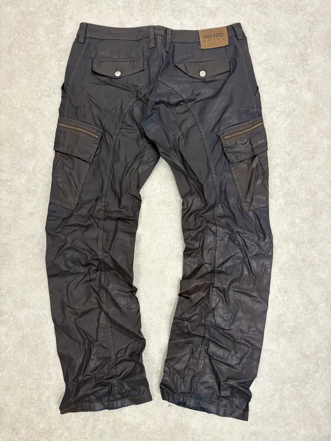 2000s Kenzo Dark Navy Waxed Cargo Pants iLuEdjW 4