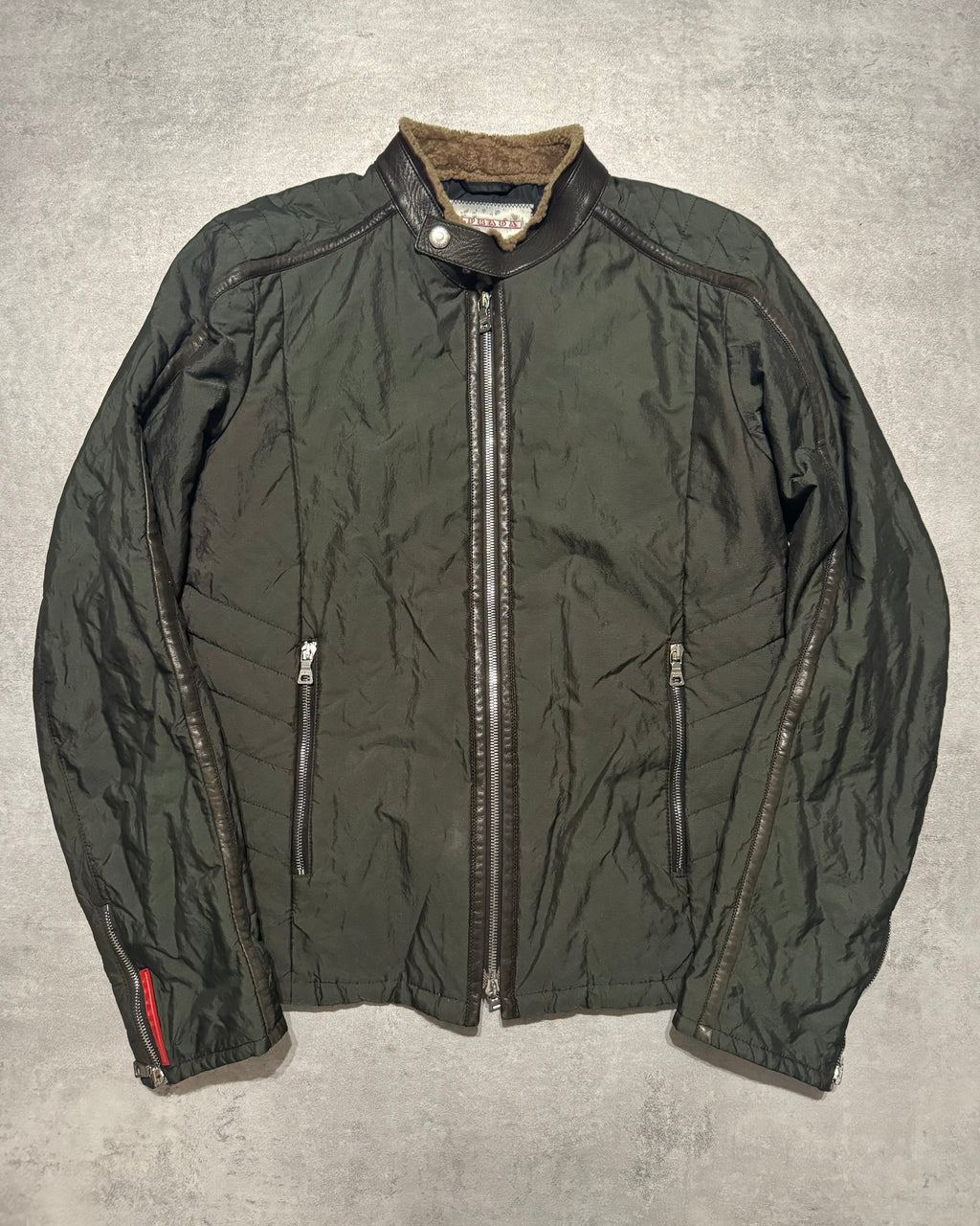2000s Prada Green Nylon Linea Rossa Biker Jacket (M/L) - 1