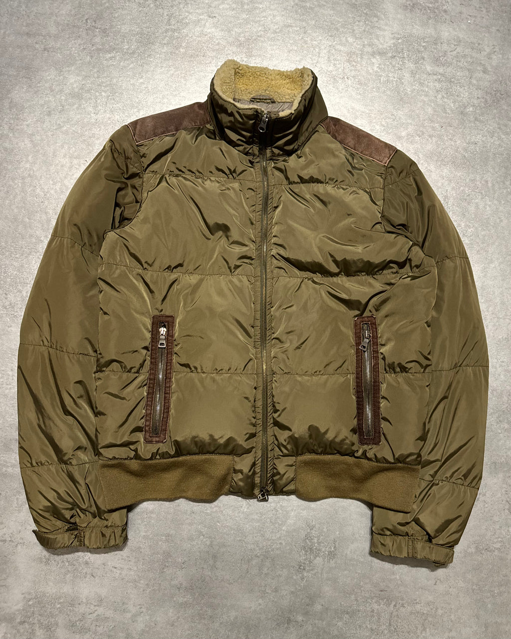 2000s Prada Linea Rossa Olive Puffer Padded Jacket (L) - 5