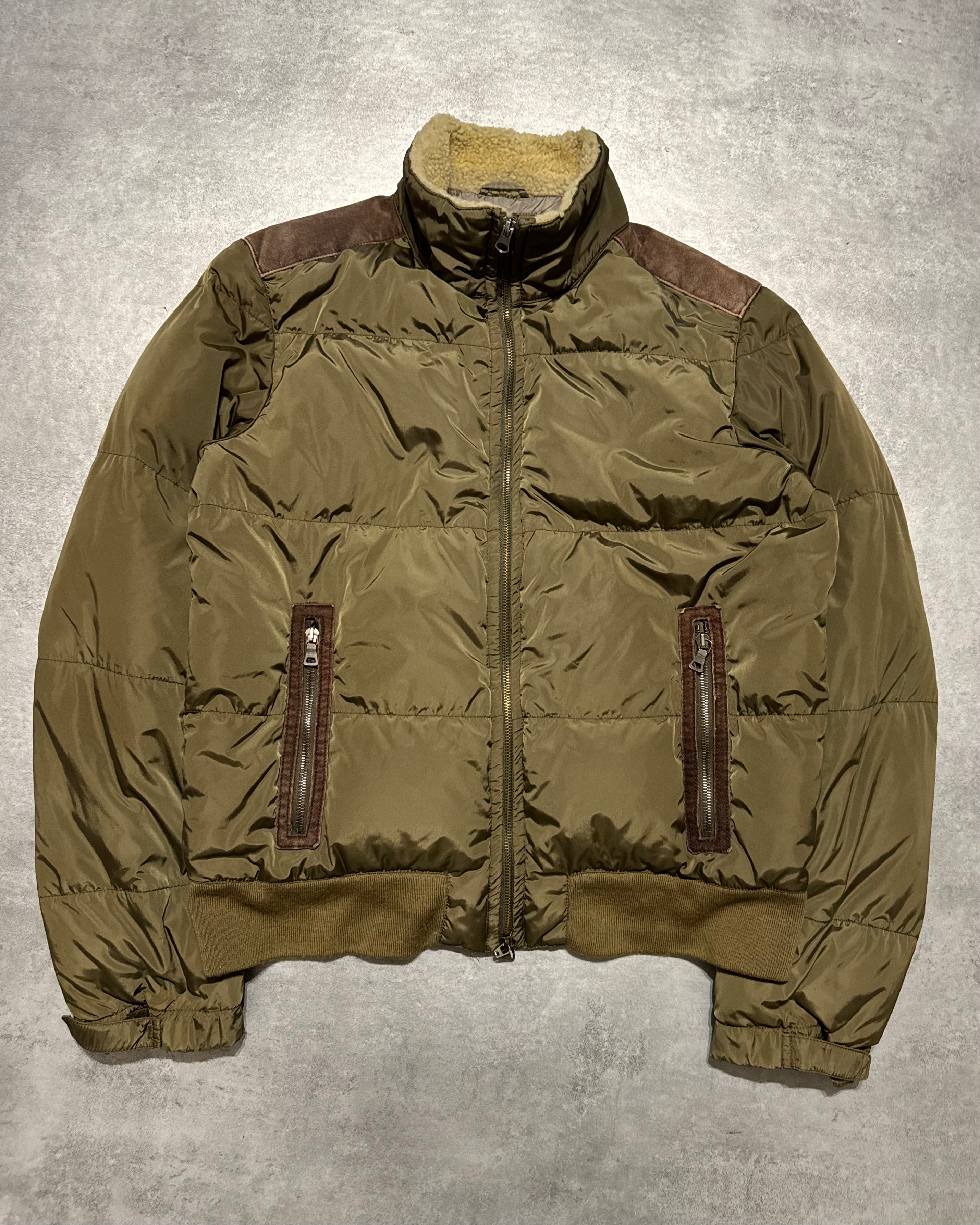 2000s Prada Linea Rossa Olive Puffer Padded Jacket (L) - 5