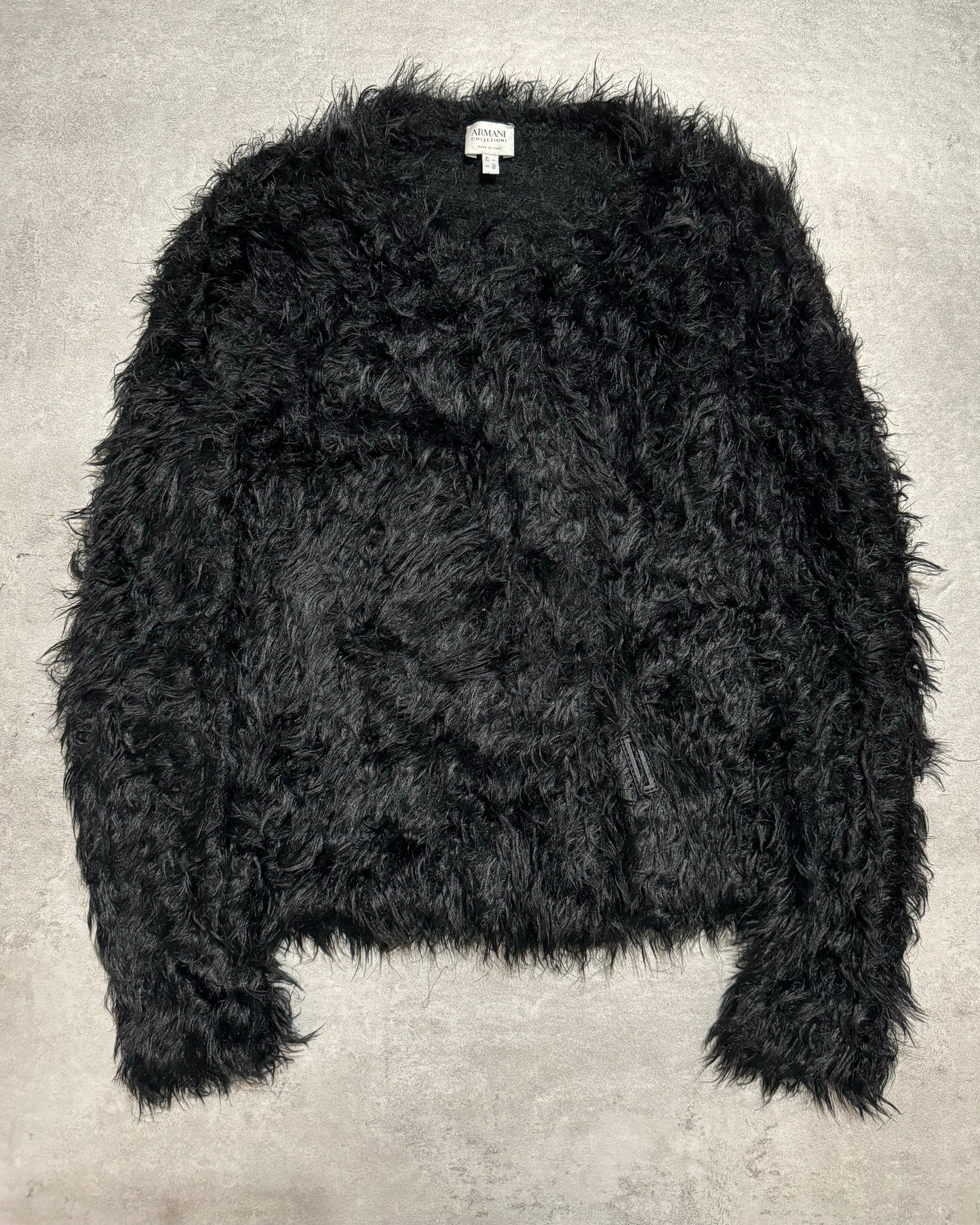 2000s Armani Collezioni Asymmetrical Black Fur Cozy Cardigan (XS) - 1