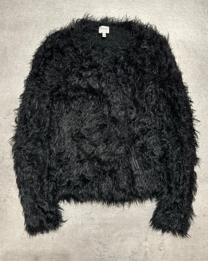 2000s Armani Collezioni Asymmetrical Black Fur Cozy Cardigan (XS) - 1